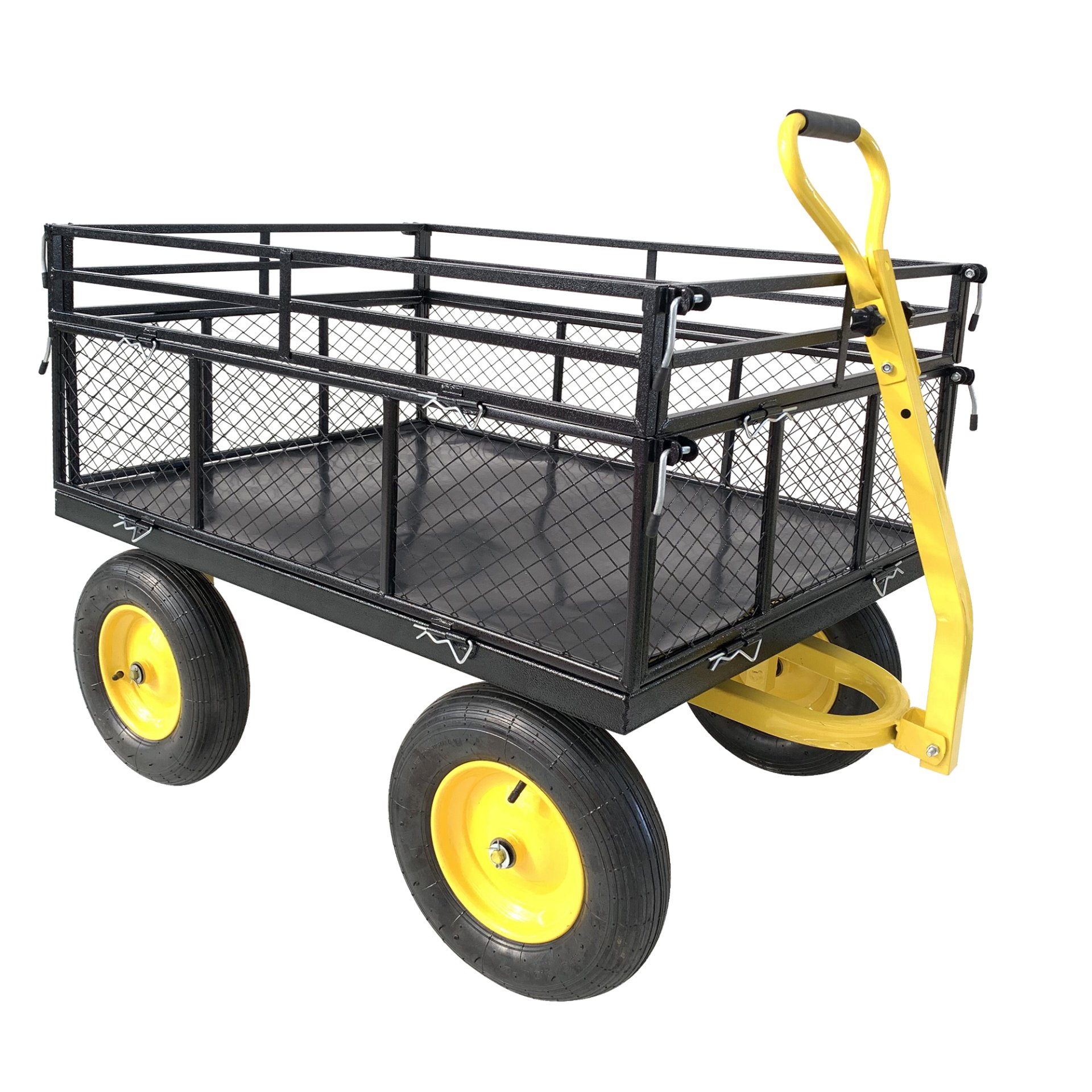 Steel Garden Cart, Heavy Duty 1400 Lbs Capacity, With Removable Mesh Sides To Convert Into Flatbed, Utility Metal Wagon With 2-In-1 Handle And 16 In Tires, Perfect For Garden, Farm, Yard - Black - Image 10