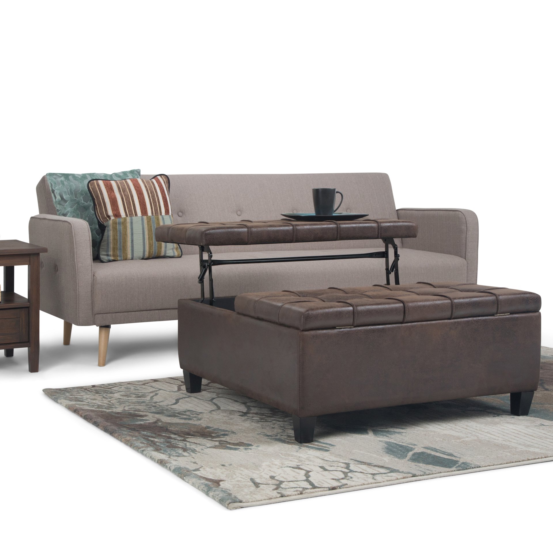 Harrison - Coffee Table Storage Ottoman - Distressed Brown - Image 9