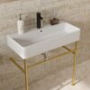 35.4" Ceramic Console Bathroom Sink With Overflow Legs, Modern Vanity Basin - White - Image 4