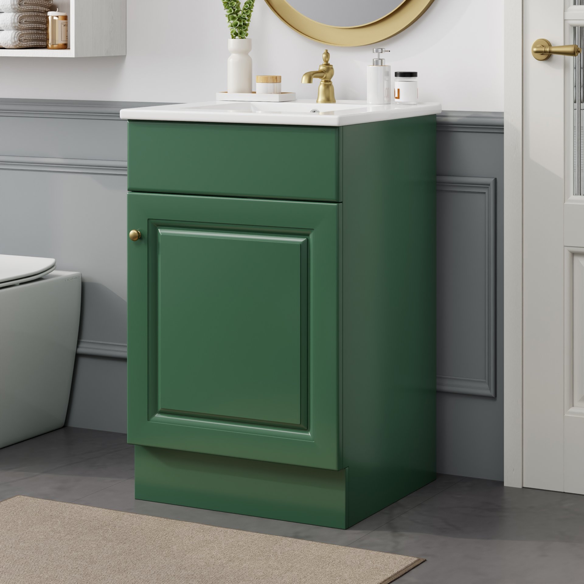 20" Bathroom Vanity With Sink, Freestanding Cabinet With Door Shelf And Adjustable Shelf, And Ceramic Construction - Green - Image 4