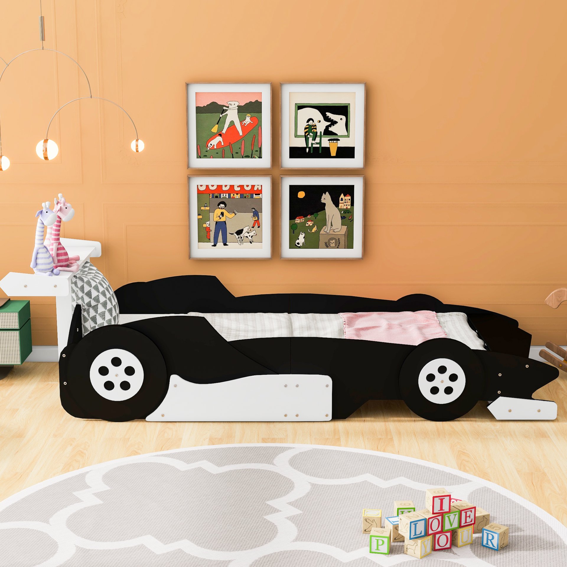 Twin Size Race Car-Shaped Platform Bed With Wheels - Black - Image 2
