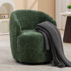 Chenille Fabric Swivel Accent Armchair Barrel Chair With Black Powder Coating Metal Ring - Green