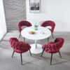 Modern Chair With Golden Color Iron Tube Legs, Soft Cushions And Comfortable Backrest, Suitable For Dining Room, Living Room, Cafe, Hairball Back (Set of 2) - Wine Red - Image 4
