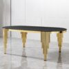 Oval Dining Table With Glass Top Stainless Steel Base, For 6 Seats - Black / Gold - Image 2