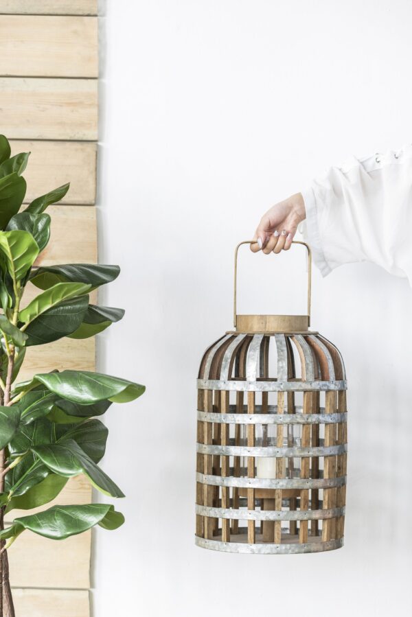 Decorative Lantern With Handle, Wooden Lantern For Indoor Outdoor, Home Garden- Silver