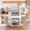 Farmhouse Style Pantry Cabinet With Drawer 2 Cabinets & 6 Door Shelves Adjustable Shelves Freestanding Cupboard - White - Image 8
