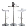 Ale - 3 Piece Bar Set Bistro Round Contemporary Adjustable Oval Footrest - Silver / Chrome / White - Image 2