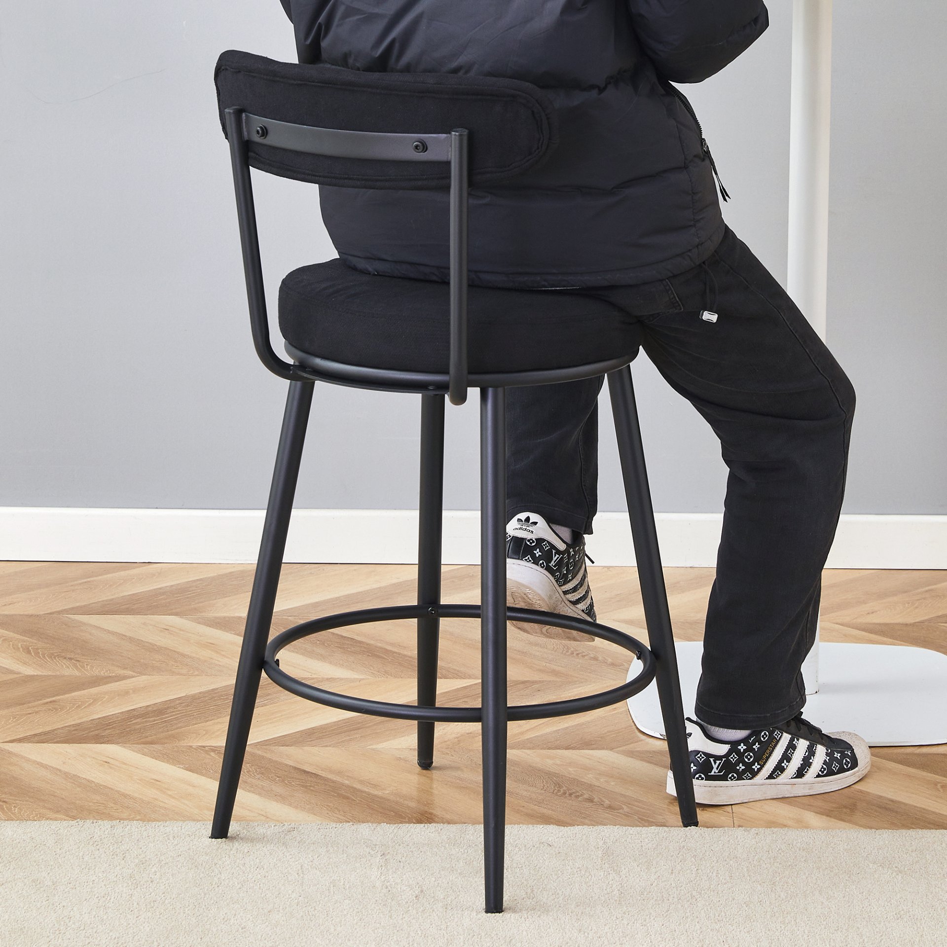 Stylish Ergonomic Bar Chairs Set With Breathable Cushions And Metal Legs, (Set of 2) - Black - Image 9