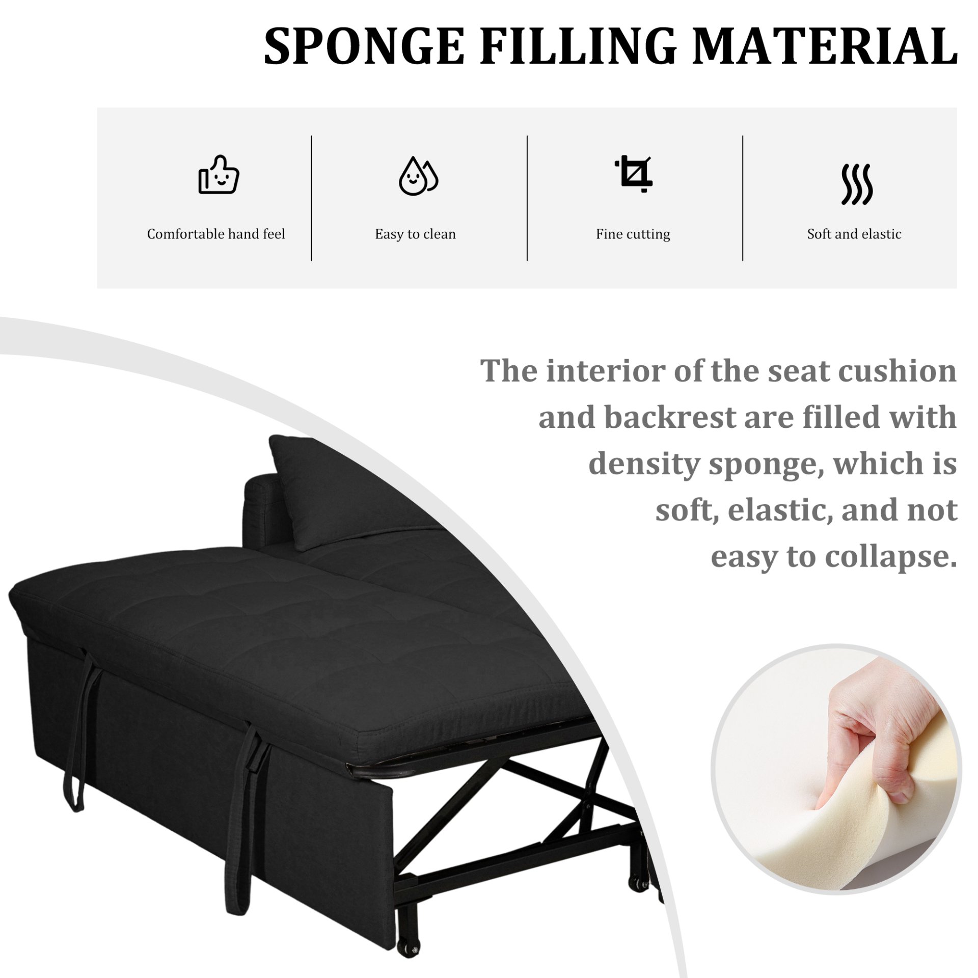 Balus - 2 In 1 Convertible Sofa Bed With Storage And Adjustable Backrest - Black - Image 7