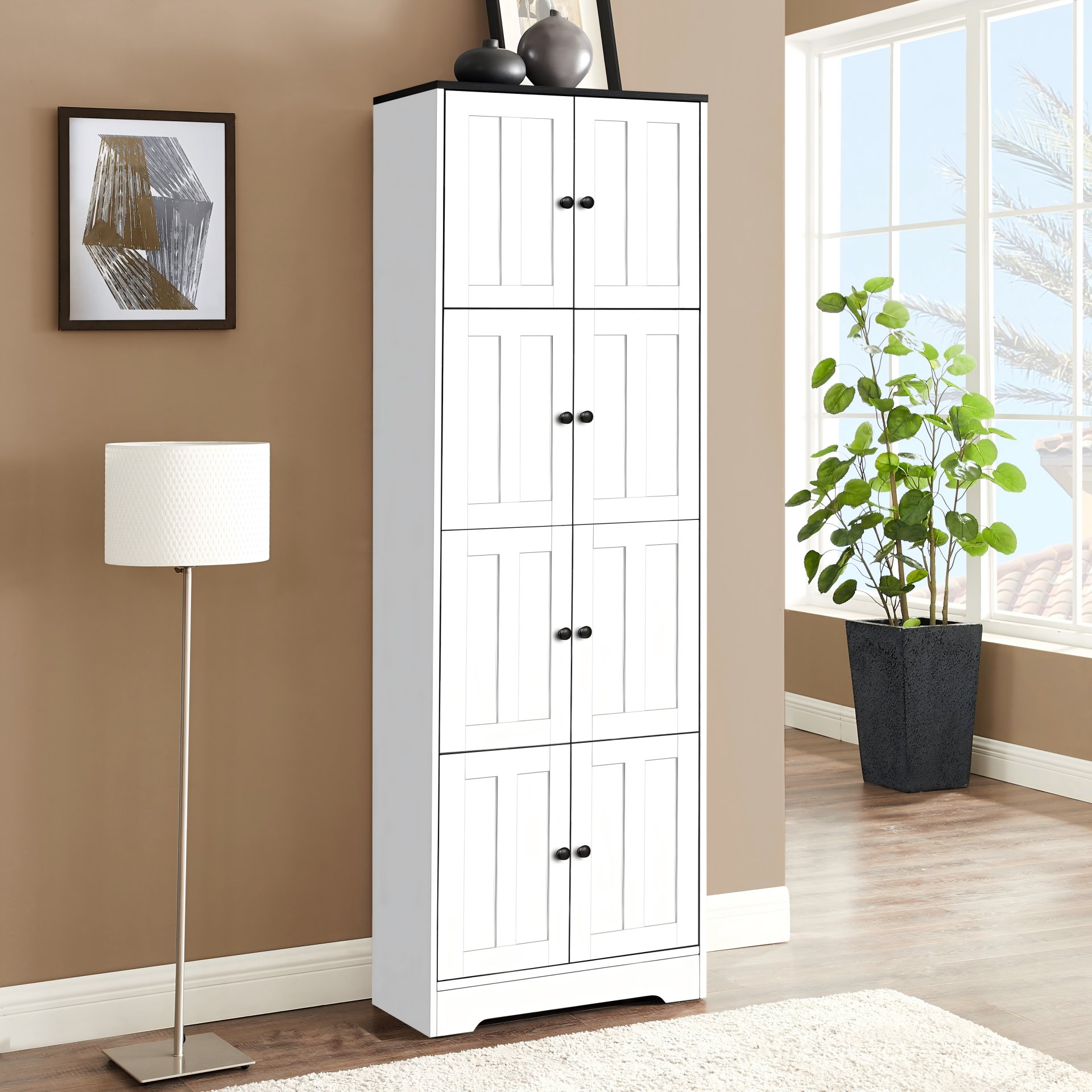 Tall Storage Cabinet With 8 Doors And 4 Shelves, Wall Storage Cabinet For Living Room, Kitchen, Office, Bedroom, Bathroom - White - Image 12