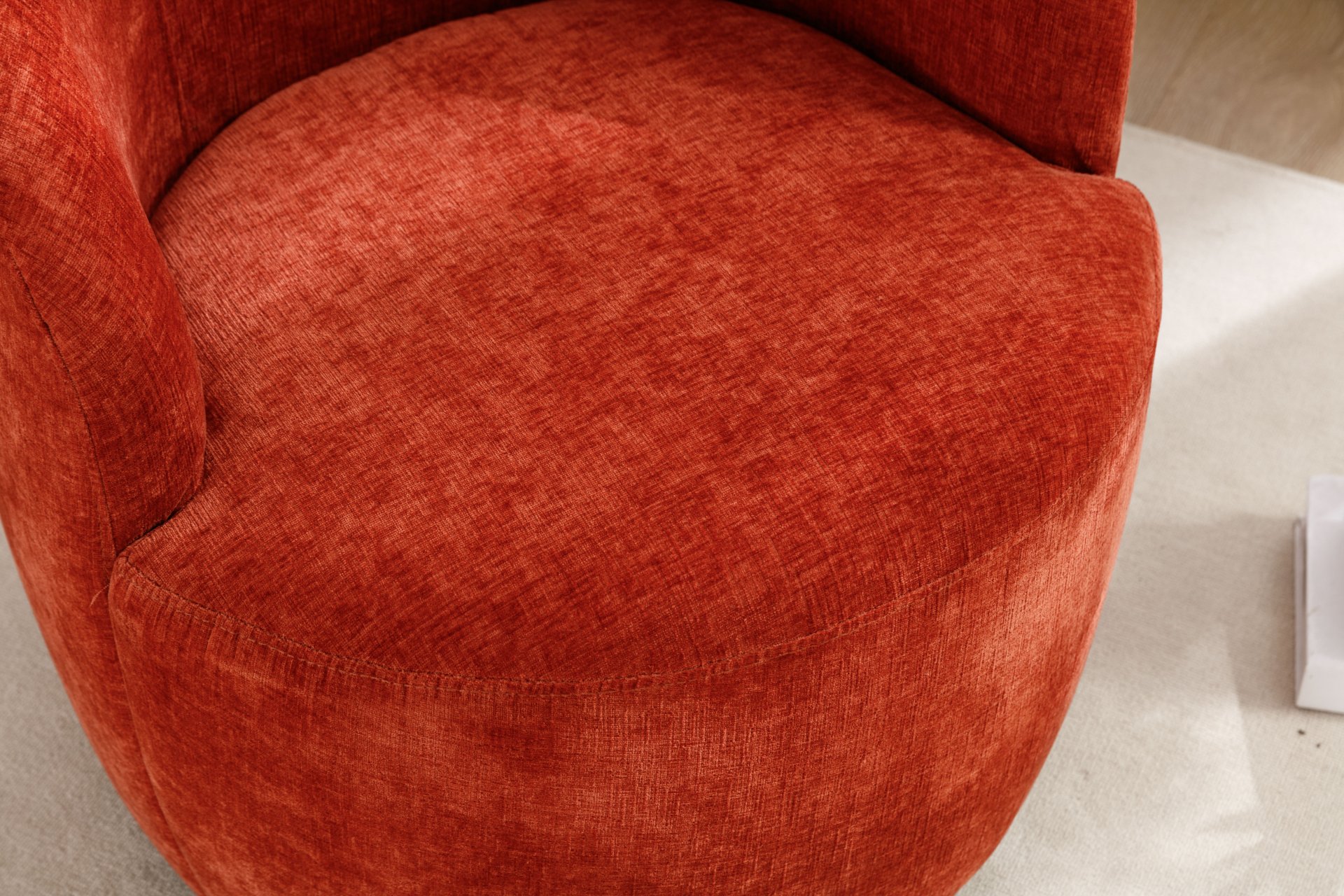 Chenille Fabric Swivel Accent Armchair Barrel Chair With Black Powder Coating Metal Ring - Orange - Image 5