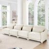 Elegant Four Seater Chenille Sofa With Lumbar Pillow Ergonomic Design Frame - Beige - Image 19