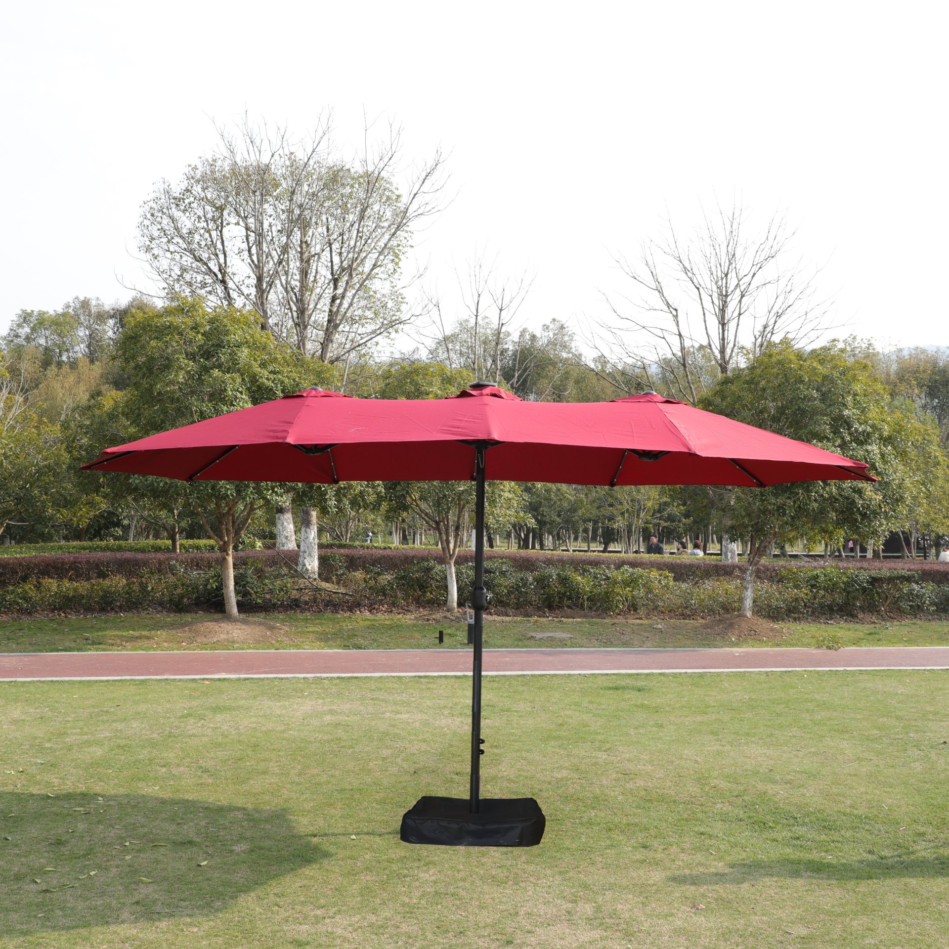 15 X 9 Ft Large Double Sided Rectangular Outdoor Twin Patio Market Umbrella With Light And Base - Red - Image 11