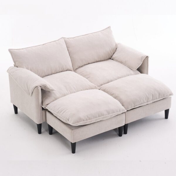 Convertible Combination Sofa, Sofa U Shaped, Sofa With Footstools With Storage Sofa For Living Room, Living Room 2 Seater Combination Sofa - Beige