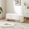 Ottoman Oval Storage Bench, 3D Lamb Fleece Bench With Large Storage Space For The Living Room, Entryway And Bedroom - Cream White - Image 4