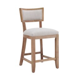 Counter Stools (Set of 2), Upholstered Counter Height Bar Stools With Comfy Back, Solid Rubber Wood Frame, Backrest, Footrest, Armless Barstools For Home Bar, Kitchen Counter - Beige / Natural