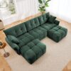 Elegant Textured 3 Seater Sofa Set With Ottoman And Throw Pillows Frame - Green - Image 12
