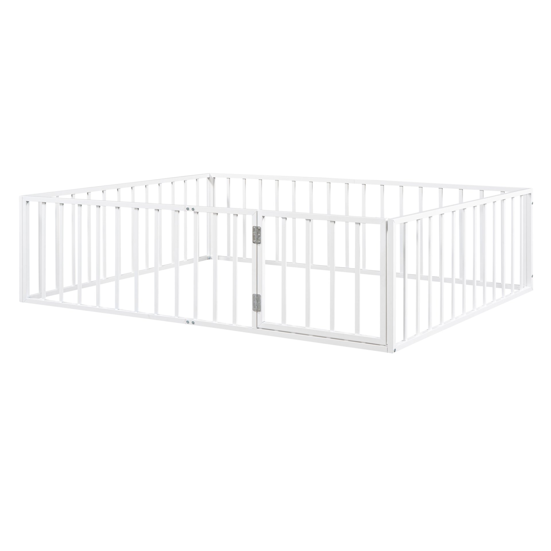Queen Size Floor Bed Frame With Fence And Door - White - Image 8