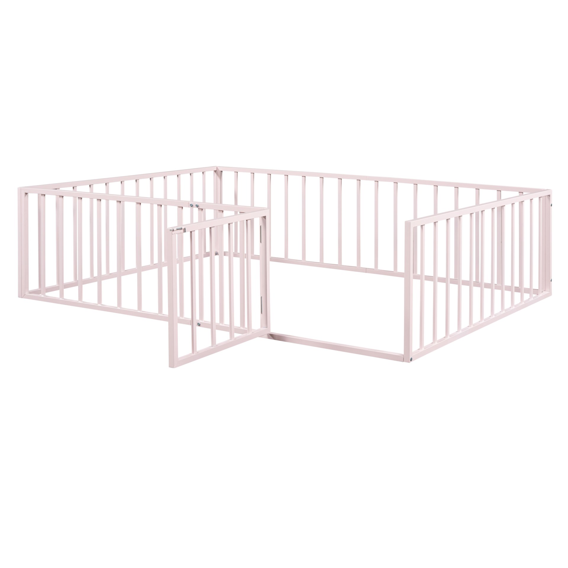 Queen Size Floor Bed Frame With Fence And Door - Pink - Image 5