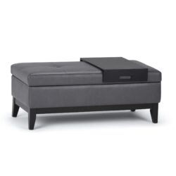 Oregon - Storage Ottoman Bench With Tray - Stone Gray