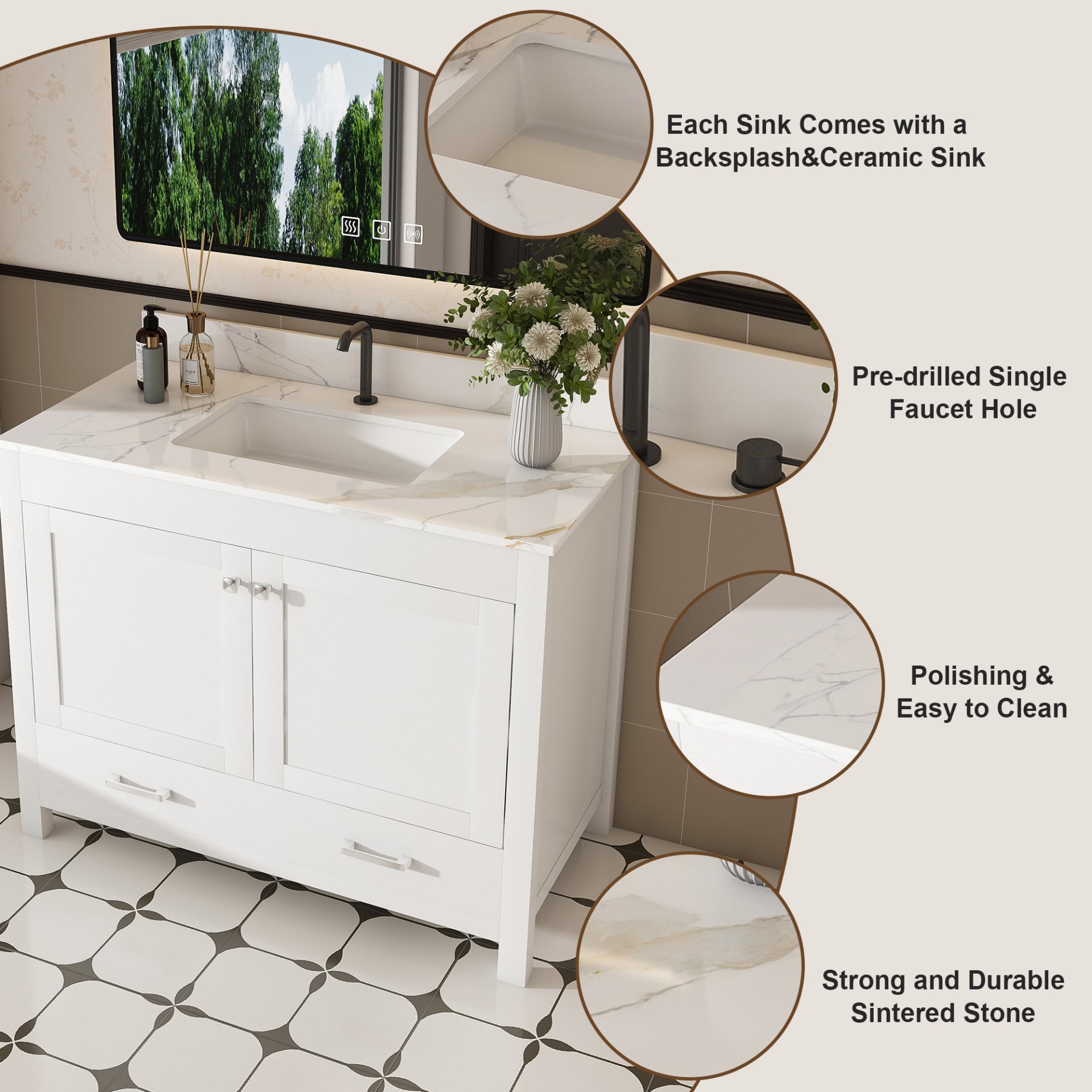 43" Bathroom Vanity, Multi Functional Cabinet, Doors And Drawer - White - Image 6