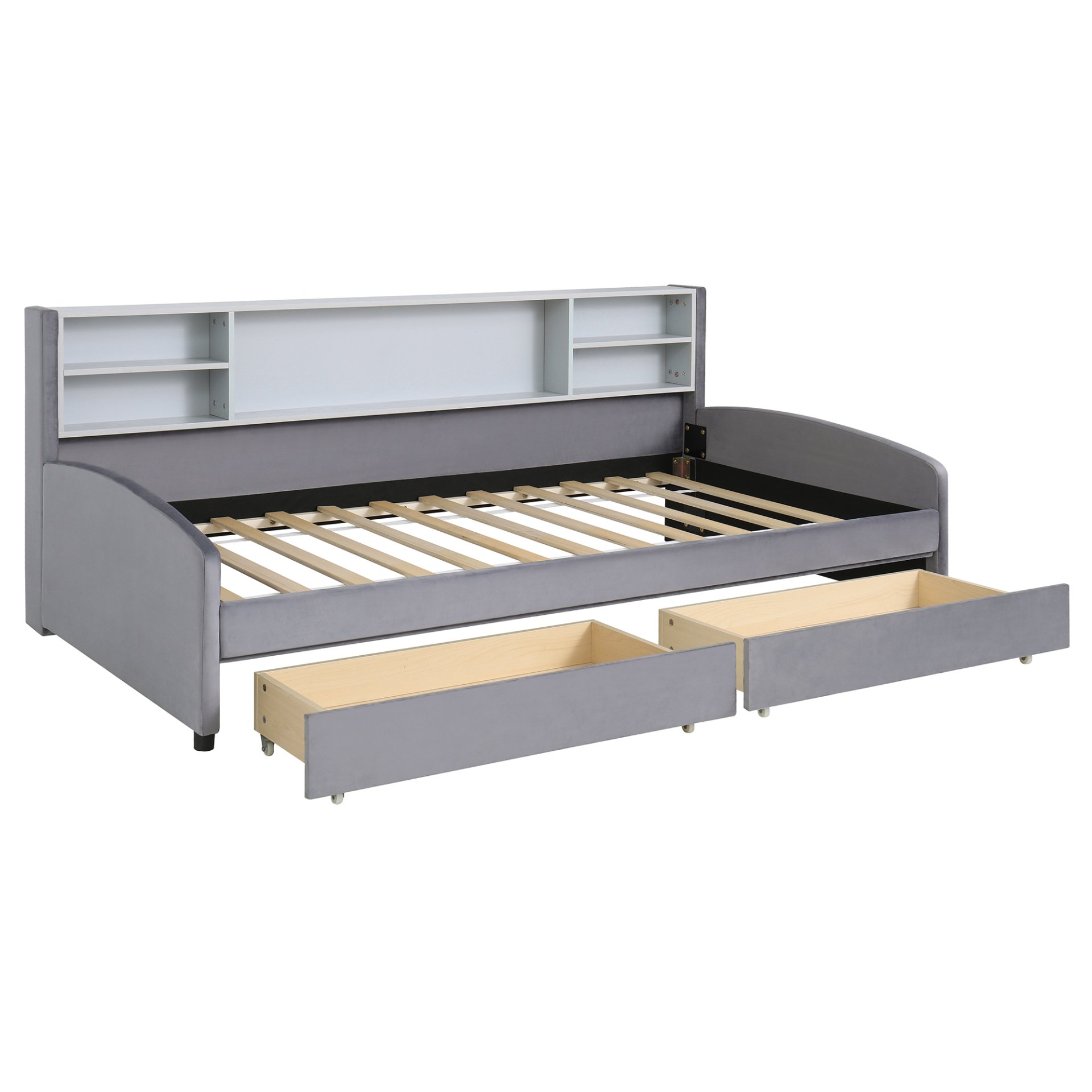 Twin Size Upholstered Platform Bed With Storage Drawers And Headboard - Gray - Image 11