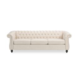 Chesterfield Style 3 Seater Sofa With Deep Button Tufting - Beige