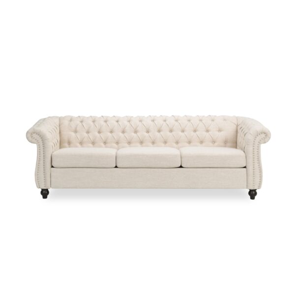 Chesterfield Style 3 Seater Sofa With Deep Button Tufting - Beige