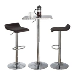 Ale - 3 Piece Bar Set Bistro Square Contemporary Adjustable Oval Footrest - Silver / Chrome / Brown