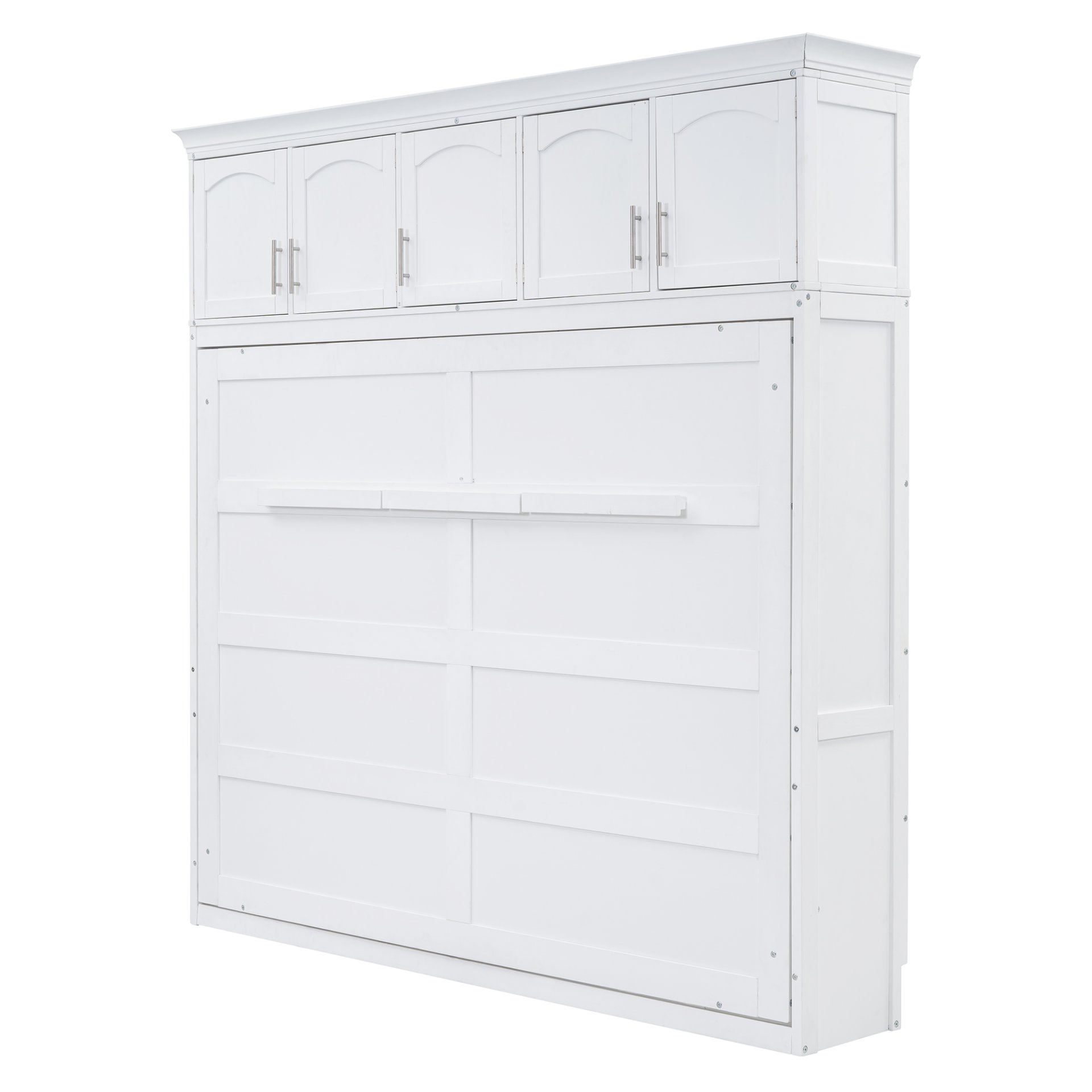Full Size Space Saving Murphy Wall Bed With Top Cabinets, Flexible Slats - White - Image 18