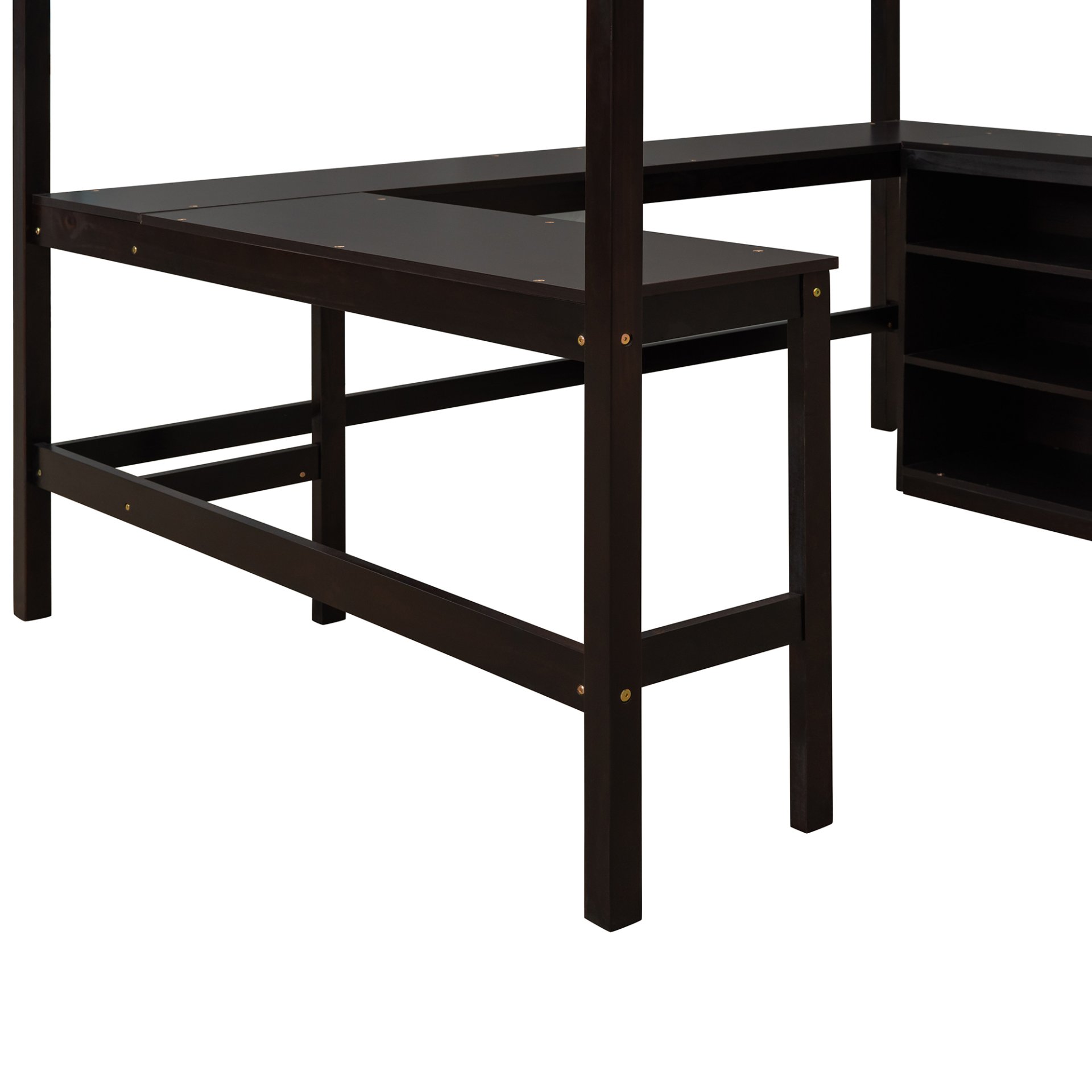 Full Size Loft Bed With Shelves With Desk - Espresso - Image 16