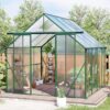 Double Door Polycarbonate Greenhouse Raised Base And Anchor Heavy Duty Walk In Greenhouses For Outdoor Backyard In All Season - Green - Image 4