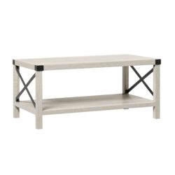Farmhouse Metal X Coffee Table With Lower Shelf - Stone Gray