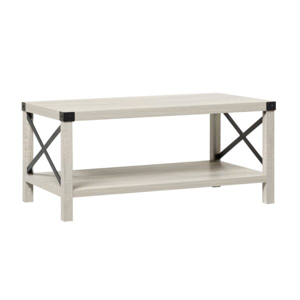 Farmhouse Metal X Coffee Table With Lower Shelf - Stone Gray
