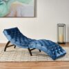 Elegant Tufted Chaise Lounge With Curved Design - Antique Navy Blue - Image 2