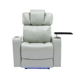 Power Recliner With Cooling Cup Holder, Bluetooth Speaker, LED Lights, USB Ports, Tray Table, Arm Storage - Gray