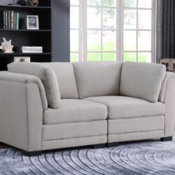 Kristin - Linen Fabric Loveseat - Light Gray