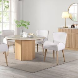 Qwin - Marble Top Round Dining Table - Natural