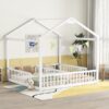 Double Twin House-Style Floor Bed With Fence, Guardrails, Without Door - White - Image 7