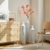 Modern Floor Vase Set Metal Vases With Geometric Pattern, 3 Piece Home Decor Set - White / Black - Image 18