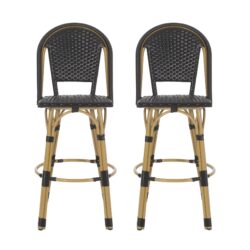 Outdoor Rattan And Aluminum French Barstools (Set of 2) - Black