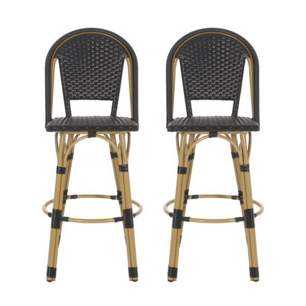Outdoor Rattan And Aluminum French Barstools (Set of 2) - Black