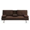 Futon Sofa Bed With Armrest Two Holders Wood Frame, Stainless Leg - Brown - Image 8