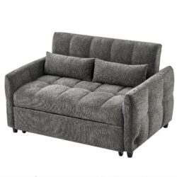 Loveseat Sofa Pull Out Sofa Bed Tufted Sleeper Sofa With An Adjustable Backrest, 3 USB Ports And 2 Lumbar Pillows For Living Room - Gray