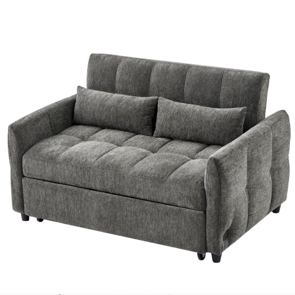 Loveseat Sofa Pull Out Sofa Bed Tufted Sleeper Sofa With An Adjustable Backrest, 3 USB Ports And 2 Lumbar Pillows For Living Room - Gray
