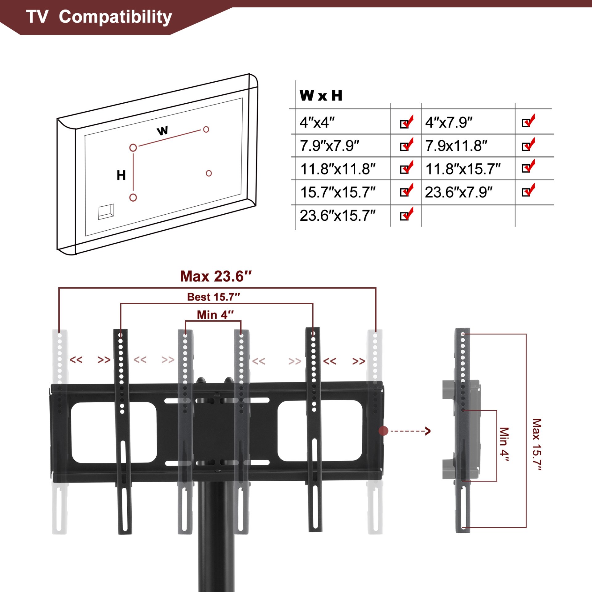 43.3" Multi-Function TV Stand Height Adjustable Bracket Swivel 3 Tier - Black - Image 6