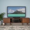 Modern TV Stand With Storage, Tempered Glass Shelf - Walnut - Image 4