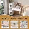 Vanity Dressing Table With LED Mirror & Storage Makeup Desk With 3 Drawers, 2 Open Shelves & 4 Hidden Cabinets - White - Image 11