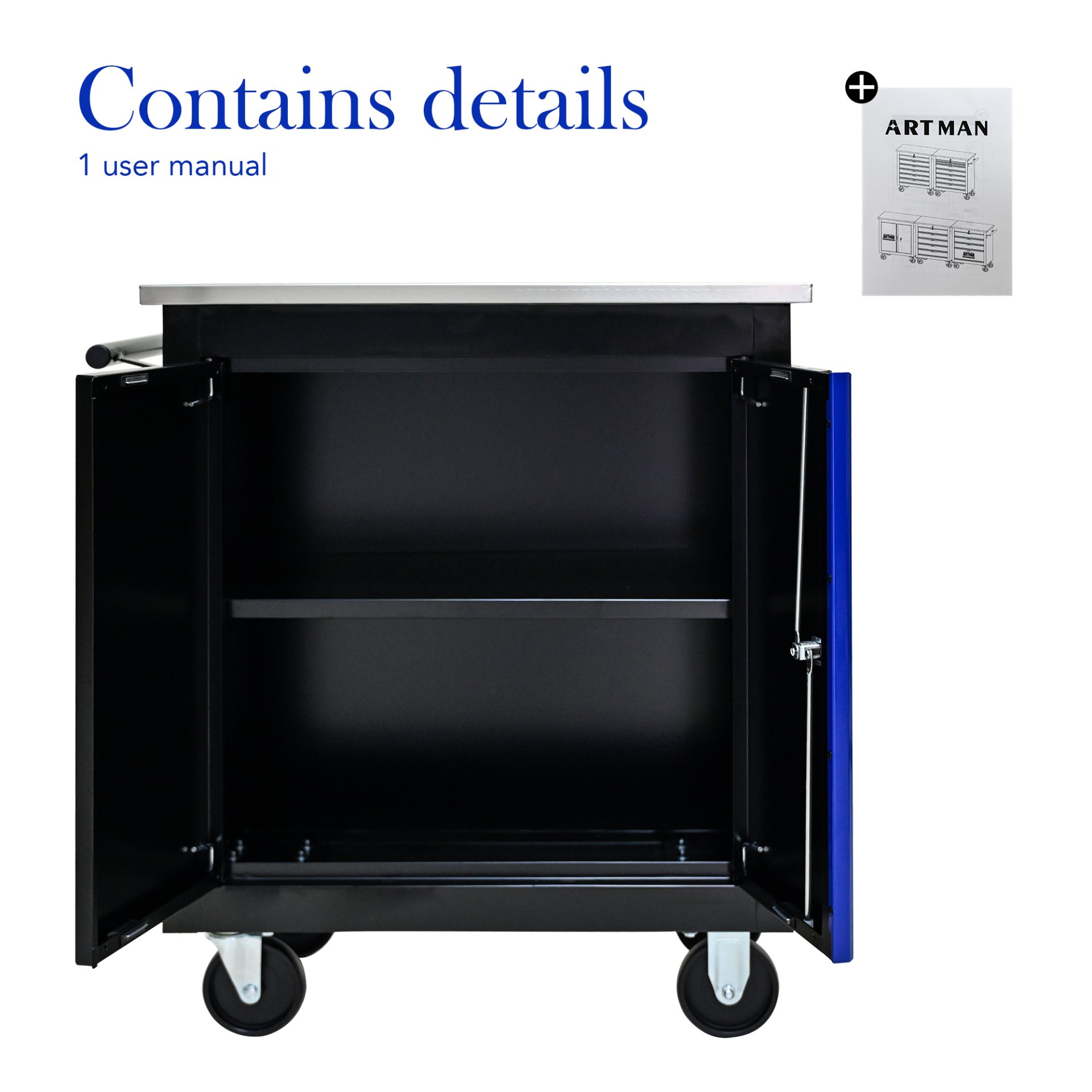 Movable Lockable Double Door Partition With Lock Multi Functional Hardware Storage Tool Car Auto Repair Locker - Black / Blue - Image 4