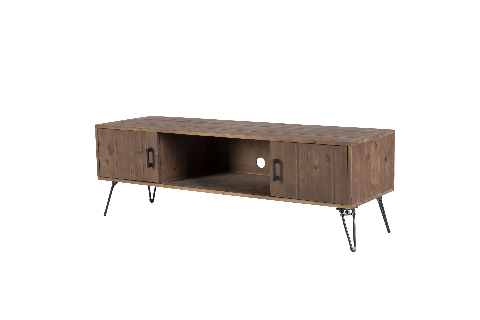 Industrial Style Reclaimed Wood Media TV Stand With Storage Cabinet For Living Media Room - Natural - Image 4